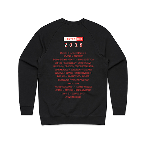 Listen Out 2019 Lineup Crewneck Merch Fan