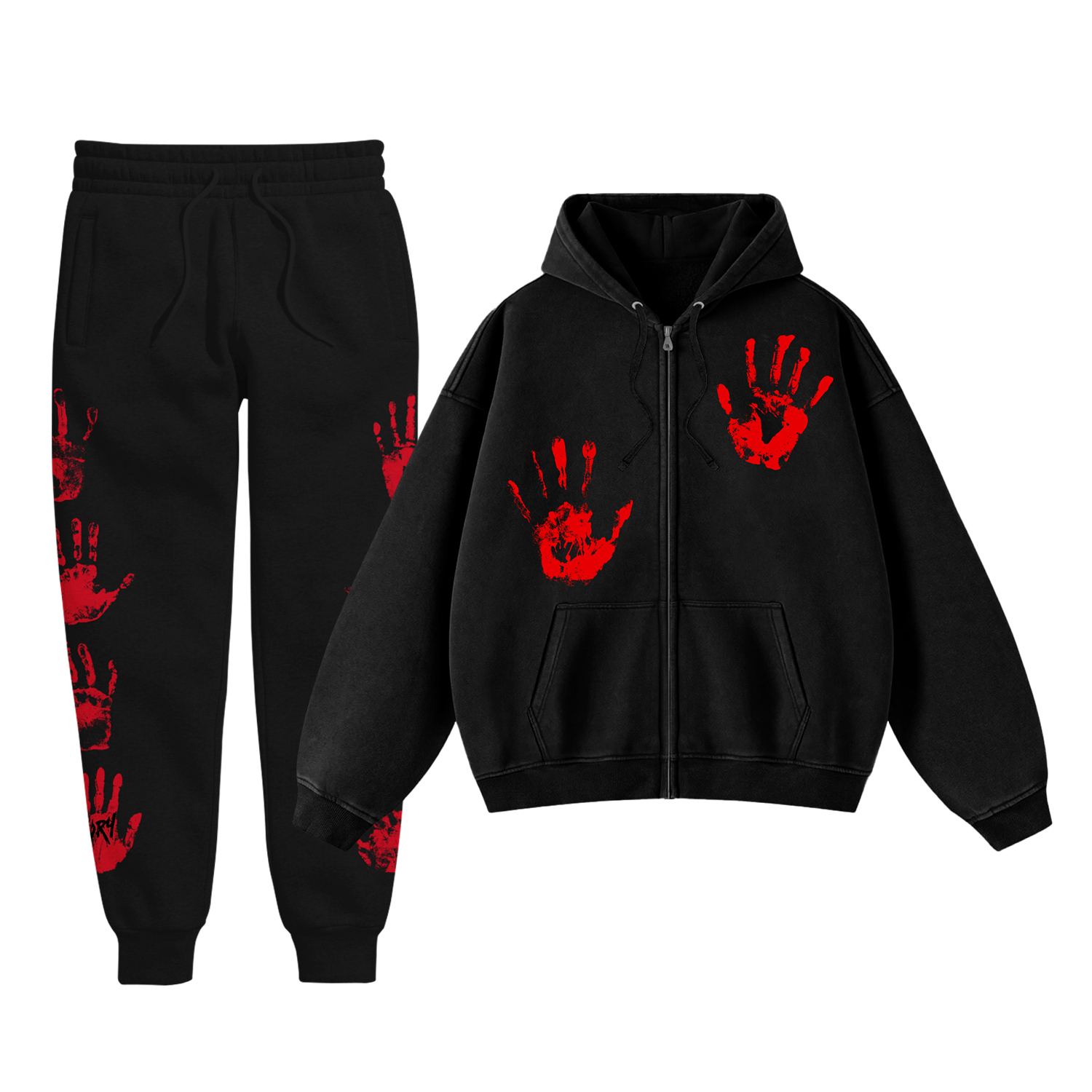 HANDPRINT HOODIE SET (BLACK)