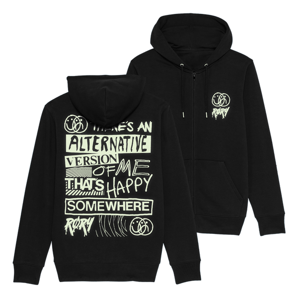 HAPPY SOMEWHERE ZIP HOODIE (BLACK)